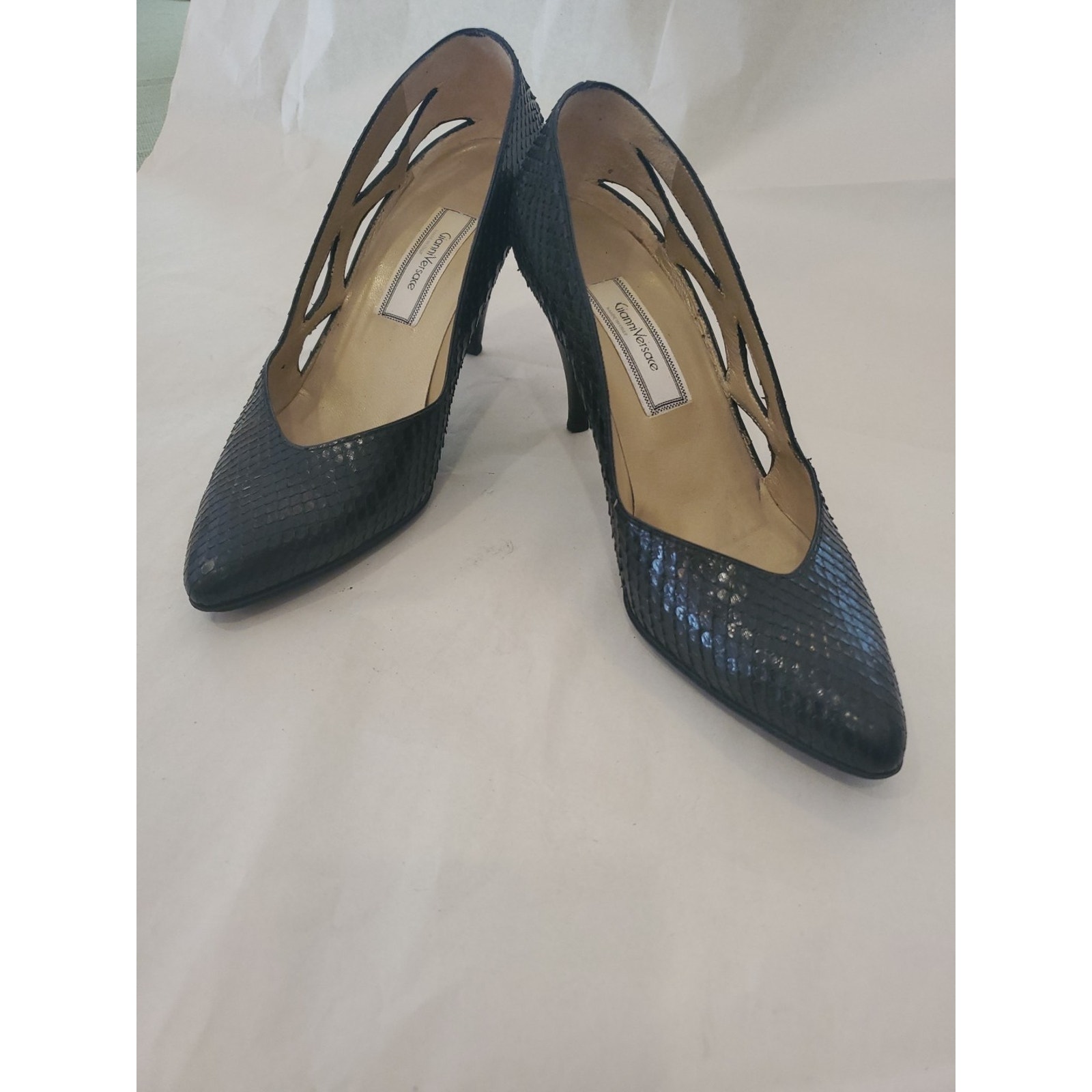 1991 Vintage Versace Real Snake Skin Black Shoes 35.5 Us 5.5 Made In Italy